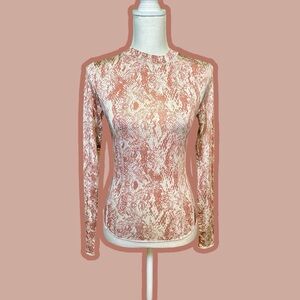 Free People Intimately Mauve Pink & White Snake Print Stretchy Knit Top Size S